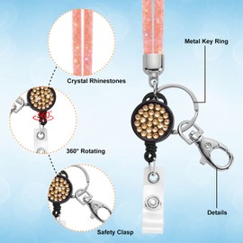 ID Card Holder Lanyard, SAVORI 32.9" Bling Crystal Breakaway Safety Clasp Lanyard Strap with Retractable Badge Holder (Champagne - 1 Pack, Retractable Badge)