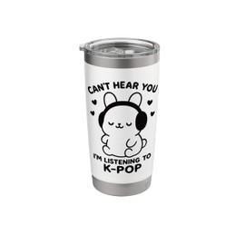 Cute K-Pop Bunny Headphones Shirt Funny Korean Music Fandom Stainless Steel Insulated Tumbler