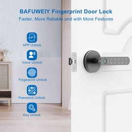 BAFUWEIY Fingerprint Door Lock, Keyless Entry Door Lock with APP Control, Fingerprint Door Knob Smart Door Knob with Handle, Biometric Door Lock for Bedroom/Home/Office