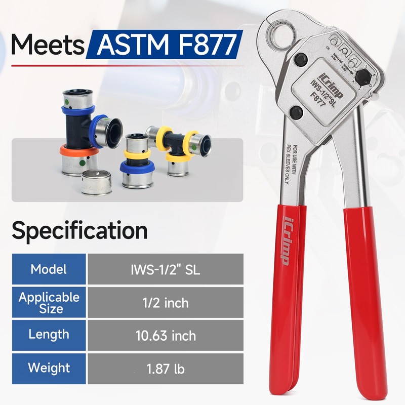 iCrimp Stainless Steel Pressing Sleeves Crimping Tool for PEX Pipe