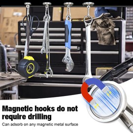 Riisoyu Pack of 4 Magnetic Hooks Extra Strong, 45 kg Neodymium Magnet with Carabiner Magnetic Hooks Strong Large 36 mm Silver Magnetic Hook with Spring Buckle for Camping Kitchen Lockers