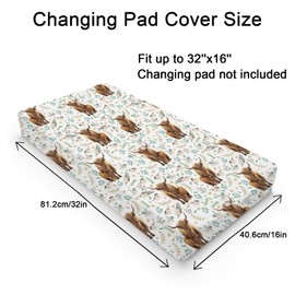 Watercolor Highland Cows Retro Floral Baby Changing Pad Covers for Boy Girl 32''x16'' Highland Yak Boho Flowers Leaves Fitted Diaper Changing Table Mats Soft Breathable Cradle & Bassinet Sheets