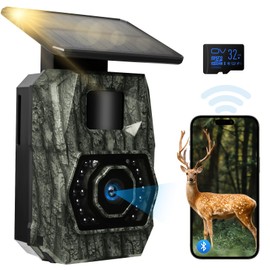 MAXDONE Solar Trail Camera WiFi Bluetooth, 48MP 30fps Game Camera Built-in 5200mAh Rechargeable Battery with Motion Activated 0.1s Trigger Speed Trail Cam IP66 with 32GB TF Card