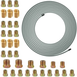 3/16" Brake Line Kit - 32.8Ft 3/16" Copper Coated Brake Line with 28Pcs Brake Line Fittings and 6 Threads Unions Flaring Tool Kit Double & Single Flares (Brake Line Kit)