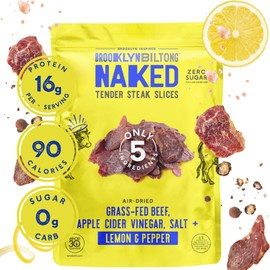 Brooklyn Biltong Air Dried Grass Fed Beef Snack, South African Beef Jerky (2 oz, Pack of 2) - Whole30 Approved, Paleo, Keto, Gluten Free, Sugar Free, Made in USA - (Lemon Pepper)