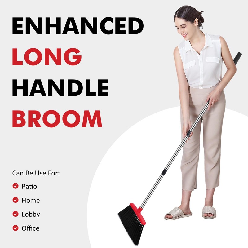 Heavy Duty Broom, 55 Inch Long Handle Outdoor Large Angle