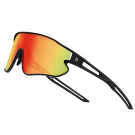 DUCO Polarized Sunglasses Baseball Sun Glasses Lightweight TR90 Frame UV400 Sports Cycling Shades for Men Women DC0023 (Black Frame Black Temple Revo Orange Lens)