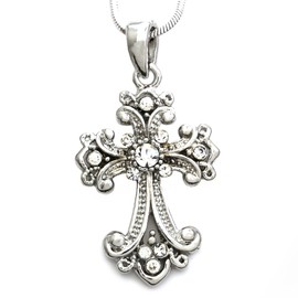 SoulBreezeCollection Clear White Christian Cross Necklace Pendant Charm Fashion Jewelry