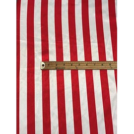Sal Tex Fabrics, White/red 1 inch Stripe Soft/Silky Satin Polyester Fabric, Sells by The Yard.