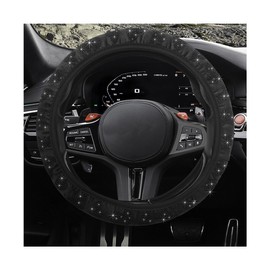 povtii Steering Wheel Cover, 15" Heart Shaped Auto Steering Wheel Cover, Anti-Slip & Durable Rubber Vehicle Steering Wheel Protective Cover, Decorative Interior Car Accessories (Black)