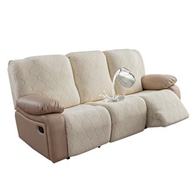 YUEANG 100% Waterproof Recliner Sofa Slipcovers, 3 Pieces Stretch Reclining Couch Covers for 3 Cushion Couch Sofa Pet Friendly Washable Furniture Covers for Dogs, Pets, Kids (Beige, 3 Seater)