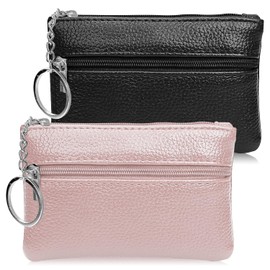2 Pack Coin Purses Zipper Coin Purse for Women Oxford Cloth Small Coin Purse for Girls and Boys Portable Mini Coin Bag for Women Men, Black + Pink, Coin pouch
