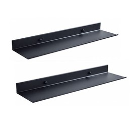 AJINGELA Wall Mounted Floating Metal Shelves Ledge, Black Bathroom Shelf Wall Mount Shelves Space Saving Rustproof Extra Strong Floating Storage Shelf (2 Pieces, 20 cm), FJYJJ00151XA22