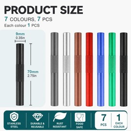 7 Pcs Reusable Metal Straws, Mini Metal Drinking Straws