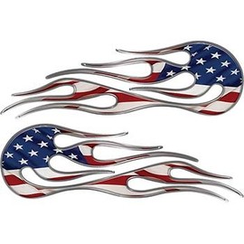 Weston Ink Hot Rod Classic Car Style Flame Graphics with Silver Outline with American Flag
