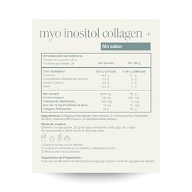RESET WELLNESS | MYO INOSITOL COLLAGEN + con Myo & D-Chiro Inositol 40:1, Colágeno Hidrolizado, Folato, Zinc y Vitamina B6, 600 gramos sin sabor
