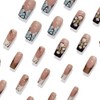Uñas Postizas Francesas De Presión, Tamaño Mediano, Cuadradas, Brillantes, Con