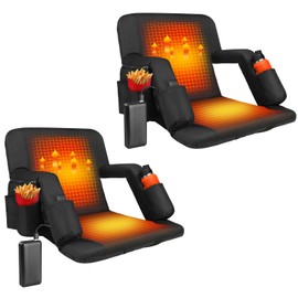 Moteoza Heated Stadium Seats for Bleachers with Back Support with 5V 20000mAh Battery and Wide 20" Dual-Sided Heated Bleacher Seat 6 Reclinng Positions Heat Heated Stadium Chair USB 3 Levels of 2PCS
