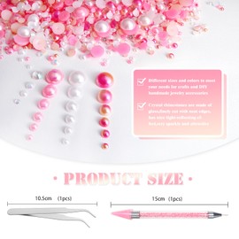 TOAOB 60g Mix Pearls and Rhinestones 3mm to 10mm Flatback Rhinestones and Half Pearls Gems Rhinestones and Flat Back Pearls with Tweezers and Picking Pen for Crafts Nails Art Clothes Shoes Tumblers