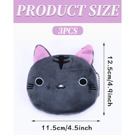 UYRVAPE 3pcs Children's Mini Purse, Small and Short Format Wallet, Women's Cat Plush Purse, Coin Bag, Purse with Zip, Purse Coin Purse Wallet, black