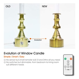 New Ideal Lights Dimmable Window Candle Electric with Multi Timer IR Controller, Brass Metal Base Christmas Window Candles UL Listed 1 Set Packing 1 Extra Replacement Bulb