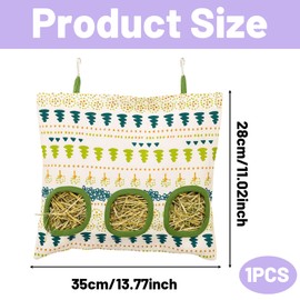 Rabbit Hay Feeder, Guinea Pig Hay Feeder, Three Opening Design, Hanging Hay Bag for Small Pets, White Forest Pattern, Encourages Natural Foraging Behavior, Easy to Clean and Refill