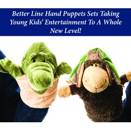 Animal Hand Puppets Set Of 2 by BetterLine - Premium Quality, 9.5 Inches Soft Plush Hand Puppets For Kids- Perfect For Storytelling, Teaching, Preschool, Role-Play Toy Puppets (Crocodile and Sheep)