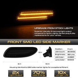 VIPMOTOZ Front Amber Full LED Side Marker Lights Lamps Compatible With W203 Benz 2001-2007 C Class C230 C240 C320 Smoked Tinted Lens Black Housing Driver & Passenger Side Pair Set