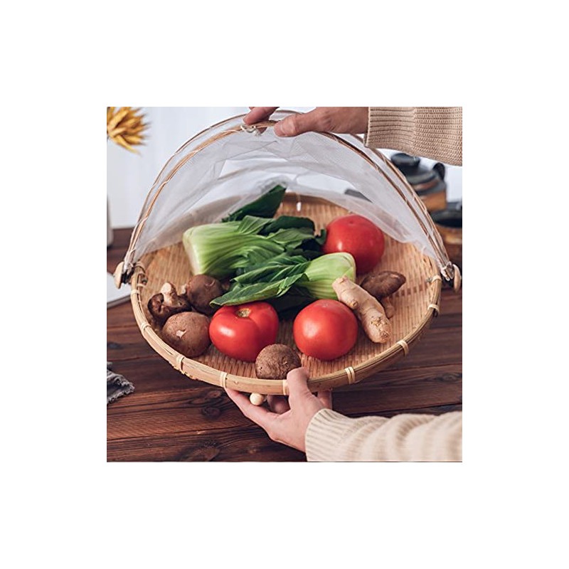 Xshelley round bamboo tent basket with lid, vegetables/fruits, bread, storage