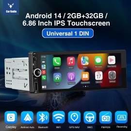 ESSGOO 1DIN 6.86" Car Stereo Radio Apple CarPlay Android 14 2+32G FM GPS with Camera