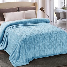 Whale Flotilla Flannel Fleece Twin Size Blanket for Bed, Soft Fluffy Velvet Bedspread Coverlet with Decorative Vintage Pattern for All Season, Warm and Lightweight, 90x66 Inch, Stone Blue