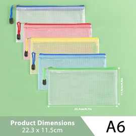 MIETONG A6 Plastic Zip Wallets Folders - 5PCS Document Folder File Zipper Bags Document Wallet Ziplock Bags Travel Storage Pouch Mesh Zip Folders for School Office Supplies and Travel Accessories