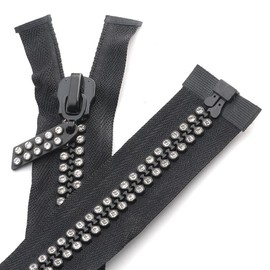 MebuZip 24 Inch #10 Rhinestone Zipper Large Lightning Shiny Separating Diamond Zippers Open-End for Sewing DIY Jacket Bag Coat Craft