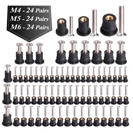 WEDAMER 72 Pairs M4 M5 M6 Neoprene Well Nuts with Stainless Steel Screw M5 Rubber Well Nuts Kayak Brass Copper Bolts Well Nut Kit for Kayak Motorcycle Boat Marine Windscreen Accessories (M4 M5 M6)
