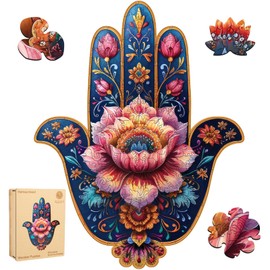 delobil Hamsa Wooden Puzzles, 200 Pieces Hand Jigsaw Puzzles 13.3'' x10.4'', Unique Design Liberty Wooden Puzzles for Adults and Kids, Family Game Gift Medium Size