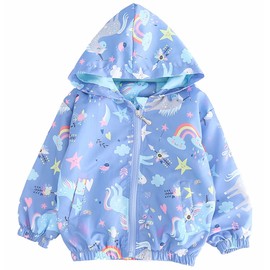 Girls Unicorn Jackets Coat Hoodies Zip Cotton Lined Lightweight Blue Jacket Sweat Clothes 2-3 Years