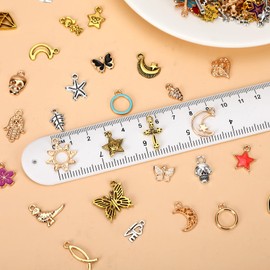 SANNIX 200Pcs Charms for Jewelry Making, Assorted Enamel Charms, Mixed Antique Gold Tibetan Silver Jewelry Bangle Charm Pendants for Bracelet Necklace Earrings Craft Supplies