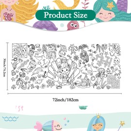 KFJBPB Mermaid Giant Coloring Poster, 30 x 72 Inches Paper Coloring Tablecloth for Kids Mermaid Party Decorations Large Coloring Activity Poster for Kids Crafts Home School Party Suppiles (Mermaid)