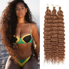 SHIHERESH 18 Inch Ocean Wave Crochet Hair Extensions 6 Packs Deep Wave Curly Braiding Hair Extensions Synthetic Crochet Braids for Black Women(30#）