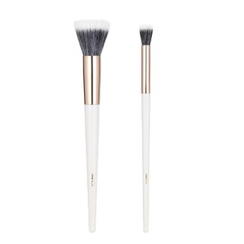 MSQ 2pcs Makeup Brushes Blush Brushes Teak Brush Set, Facial Makeup Tools, Soft Natural Blends White