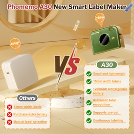Phomemo A30 Label Maker, Bluetooth Label Printer Mini Label Maker Machine with Tape, Portable Sticker Printer for Home Office Small Business School, Works with Tablet, Phones & PC-Vintage Green