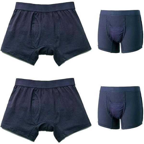 Leak Incontinence Pants, For Men, Bedwetting Trunks, Nursing Care, Men's, Refreshing Boxer Shorts, Set of 2, multicolor (navy / gray)