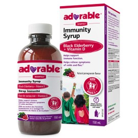Wampole Adorable Immunity Syrup – Black Elderberry + Vitamin D – Helps Support the Immune System & Relieve Cold & Flu Symptoms – 150 ml