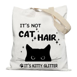 Lacosu Black Cat Tote Bag, Cat Gifts for Women Cat Lovers, Cat Mom Lady Gifts, Black Cat Gifts, It's not Cat Hair It's Kitty Glitter Canvas Tote Bags for Women, Reusable Grocery Bags Shopping Bags