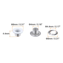 sourcing map Set of 100 Grommets Kit Metal Eyelets 4 mm 0.16 Inch Grommet Tool for Shoes Clothing Belt Bag DIY Project White