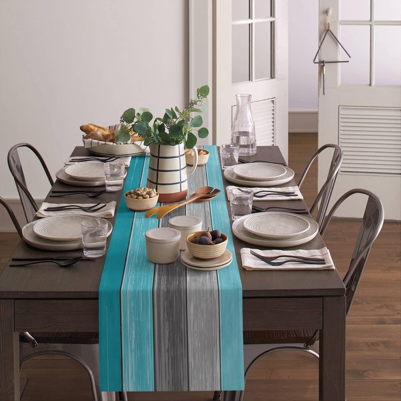Abstract Turquoise Table Runner Dresser,Teal Table Runners 33x183 Long for