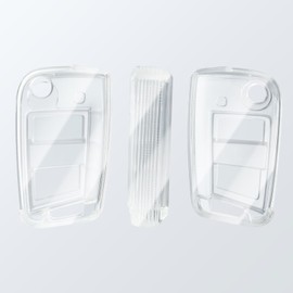 OFFCURVE Car Key Cover Case for VW, Seat, Skoda - 3 Buttons - Transparent - TPU Material - Signal Blocking & Anti-Theft - Protects & Personalizes Car Keys
