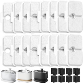 Puasok Pack of 32 Cat Fountain Filters for Dockstream Drinking Fountains, Compatible with PLWF005, PLWF115, PLWF105, 16 Activated Carbon Filters & 16 Pre-Filter Sponges, Replacement Filter for Cat
