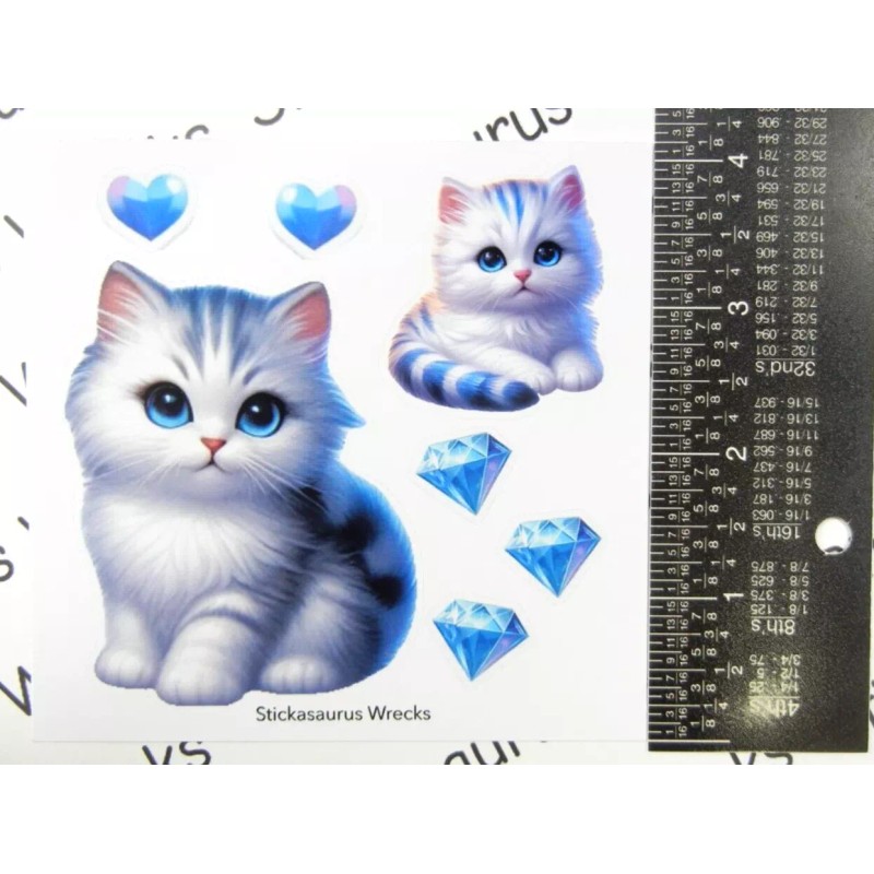 Stickasaurus Wrecks Candy Stripe Cats Blue Sticker Sheet