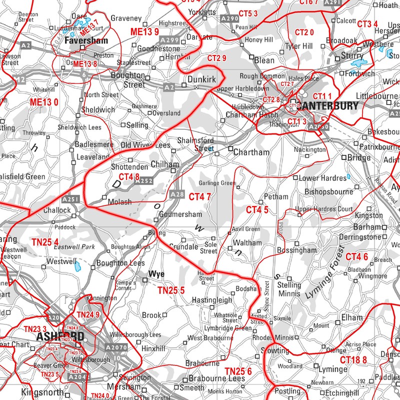 Kent And East Sussex Postcode Sector Wall Map- Postcode Sector